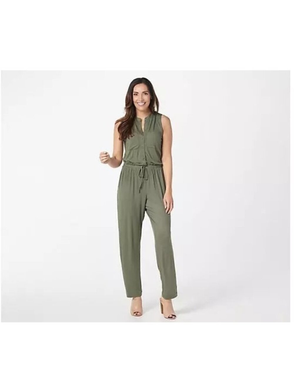 Lisa Rinna Collection Jumpsuit Medium Petite Ankle Length Green Sleeveless Chic